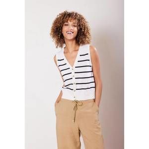 NEW NOT MONDAY cate cashmere button down vest in ivory stripe